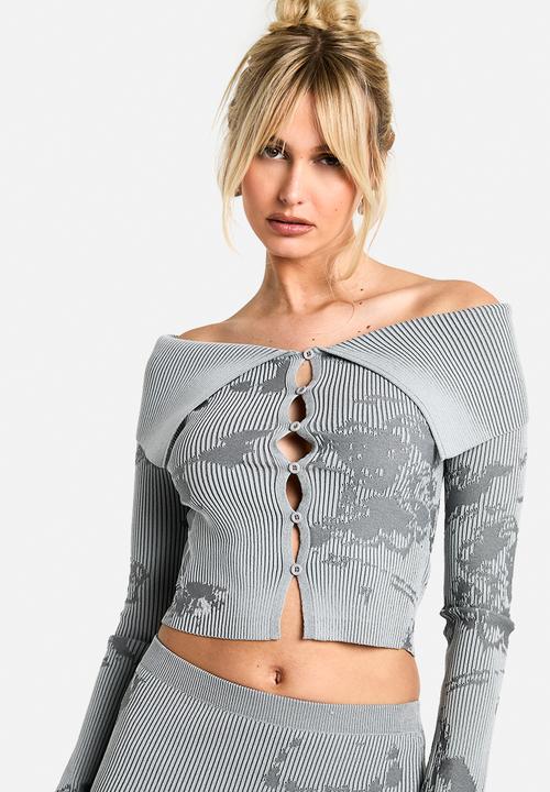 boohoo - Abstract floral knitted skirt co-ord - grey