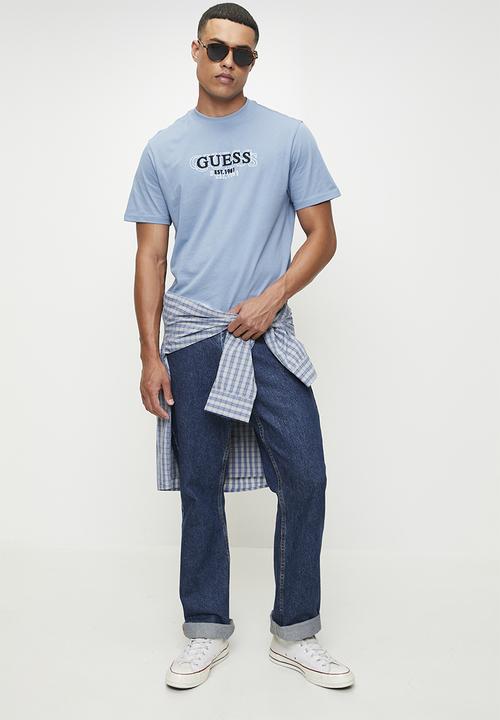 GUESS - Cn Ss Small Logo Tee - Parisian Roof Blue