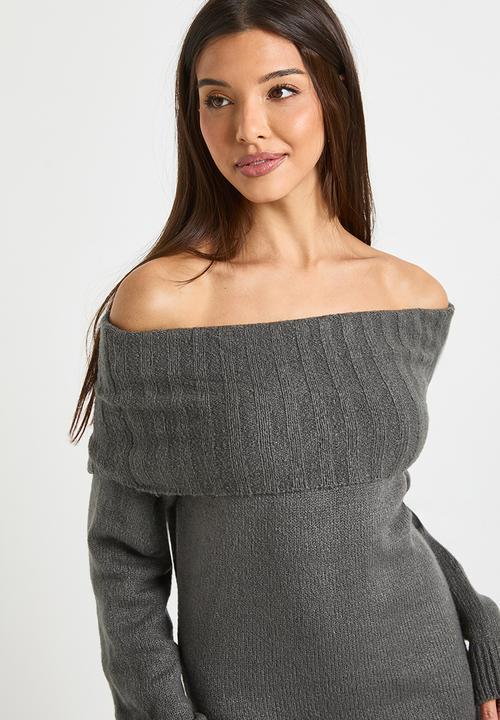 boohoo - Premium oversized bardot neckline maxi jumper dress - charcoal