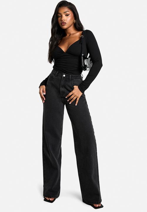 boohoo - Double layer modal jersey wrap detail top - black