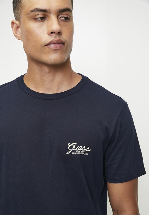 GUESS - Ss Bsc Script Logo Tee - Smart Blue Multi
