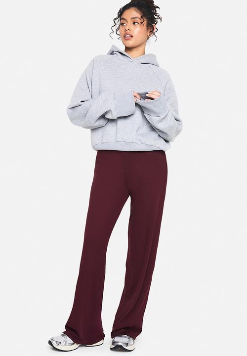 boohoo - Double layer modal rib wide leg trouser - plum