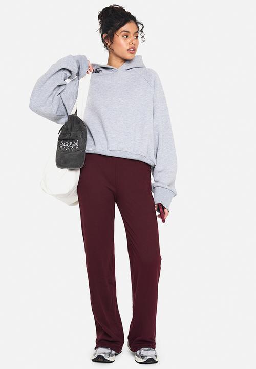 boohoo - Double layer modal rib wide leg trouser - plum