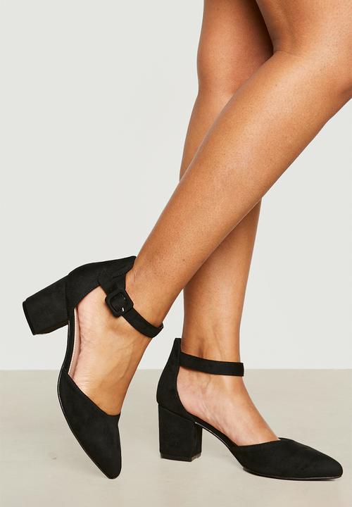 boohoo - Wide fit buckled block heel ballet - black