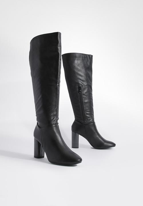 boohoo - Block heel knee high boots - black
