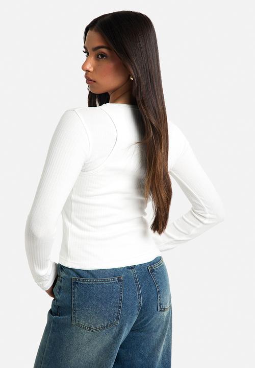 boohoo - 2 layer rib long sleeve top - cream