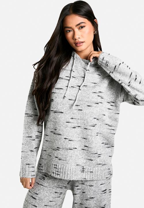 boohoo - Soft knit marl oversized knitted hoody - grey