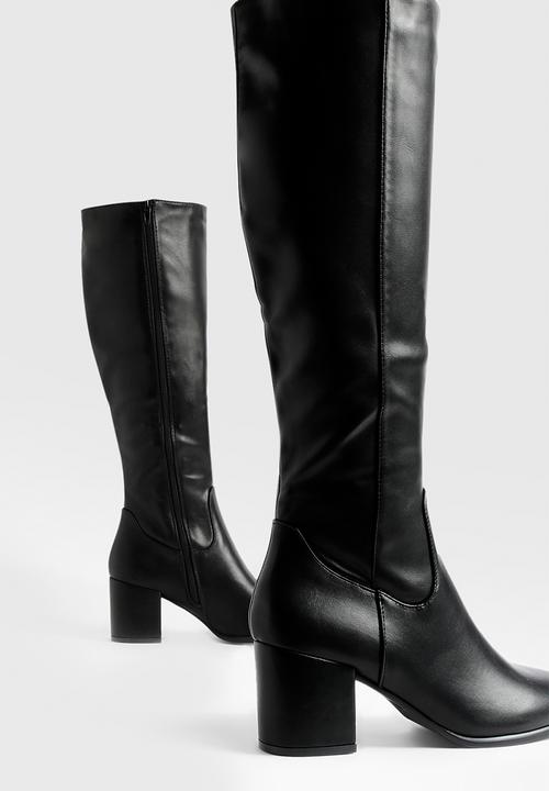 boohoo - Low block basic pull on knee high boots - black