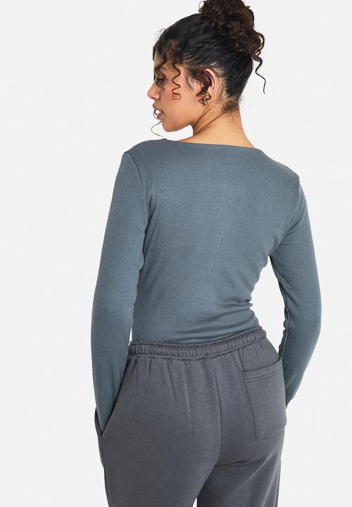 boohoo - Double layer modal rib jersey zip front bodysuit - blue