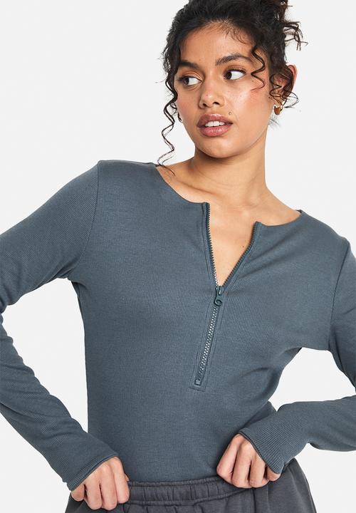 boohoo - Double layer modal rib jersey zip front bodysuit - blue