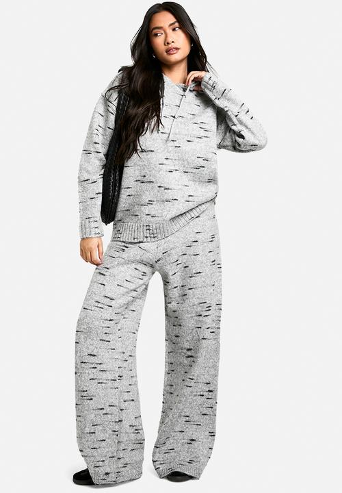 boohoo - Soft knit marl slouchy wide leg knitted trouser - grey