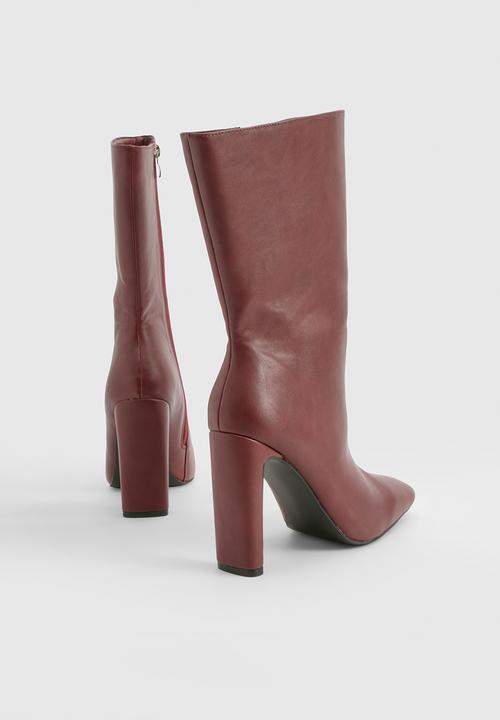 boohoo - Wide fit square toe heeled boots - cherry