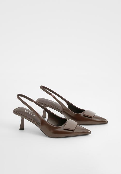 boohoo - Trim detail slingback court shoes - chocolate