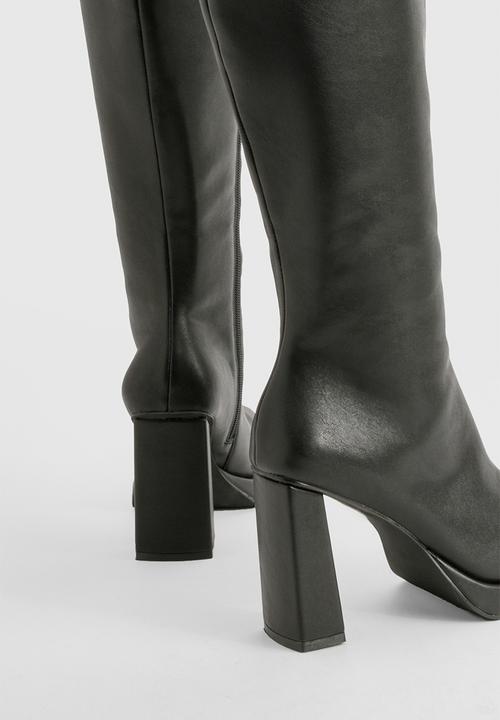 boohoo - Block heel platform knee high boots - black