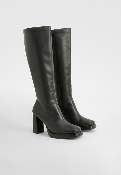 boohoo - Block heel platform knee high boots - black