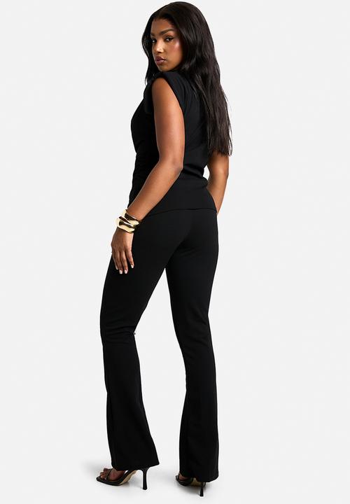boohoo - Scuba crepe shoulder pad top and flare set - black