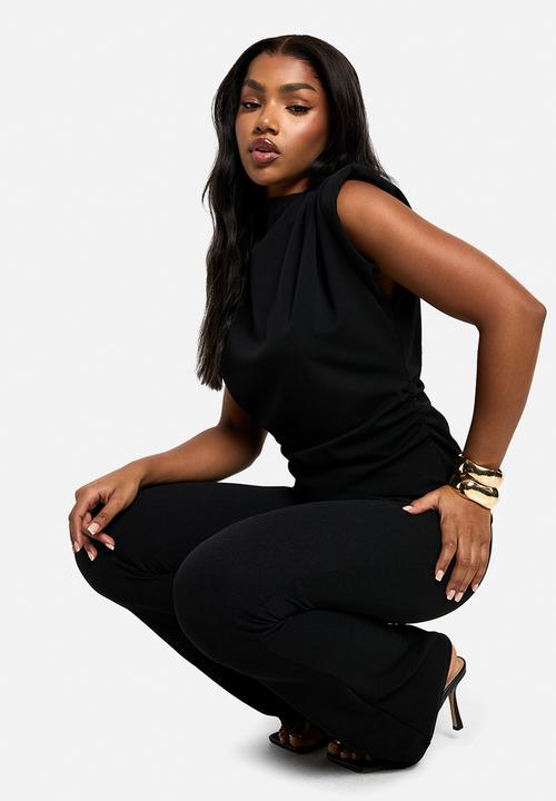boohoo - Scuba crepe shoulder pad top and flare set - black