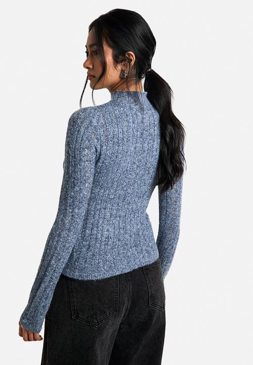 boohoo - Sheer high neck knitted top - blue