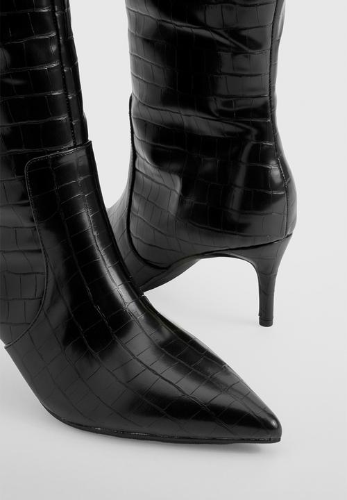 boohoo - Curved stiletto knee high boots - black