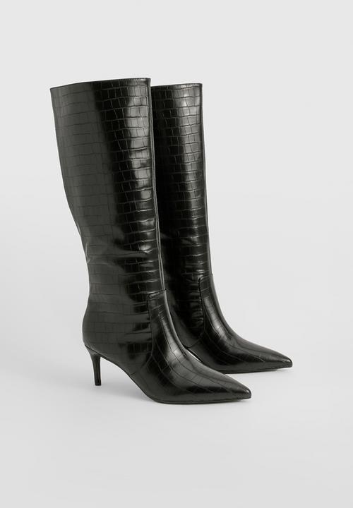 boohoo - Curved stiletto knee high boots - black