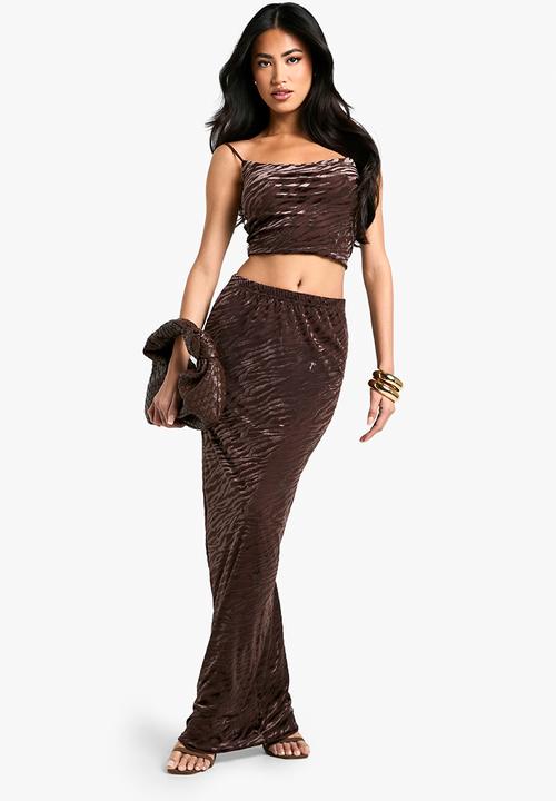 boohoo - Zebra devoure maxi skirt - chocolate
