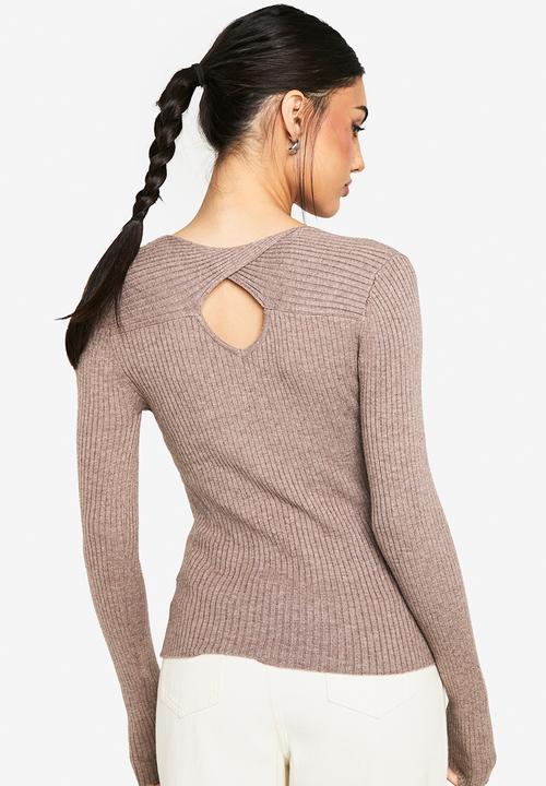 boohoo - Twist back detail rib jumper - oatmeal
