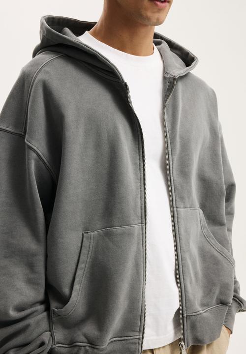 Cropped Zip Up Hoodie - Slate Stone Wash