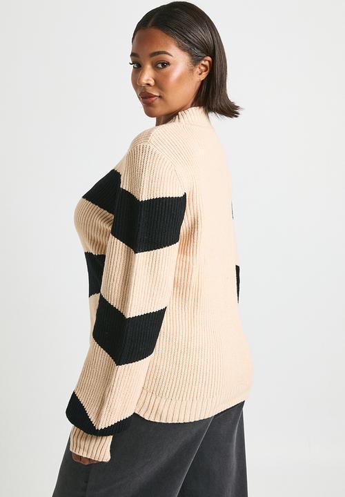 boohoo - Plus high neck strip jumper - black