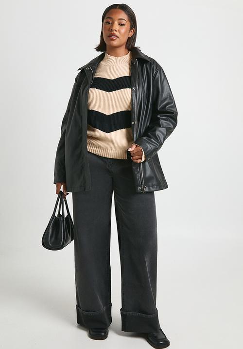 boohoo - Plus high neck strip jumper - black