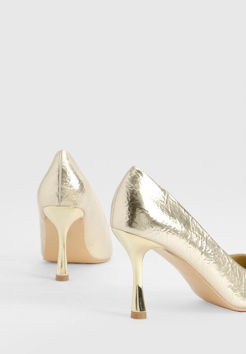 boohoo - Wide fit metallic textured court shoes - gold