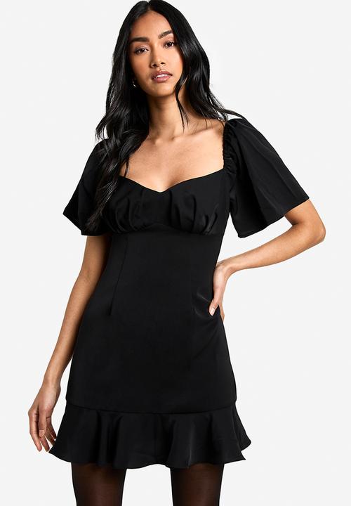 boohoo - Ruffle hem mini dress - black