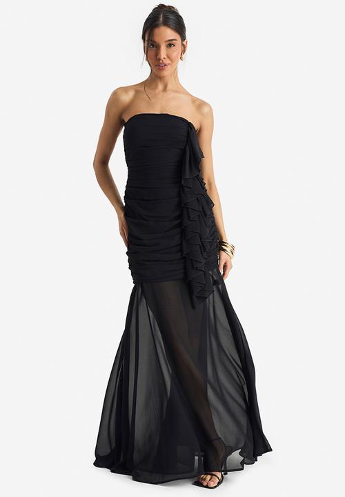 boohoo - Chiffon ruched maxi dress - black