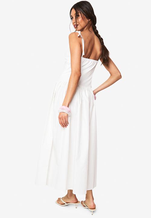 boohoo - Tie detail strappy midaxi dress - white