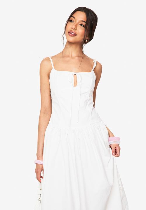 boohoo - Tie detail strappy midaxi dress - white