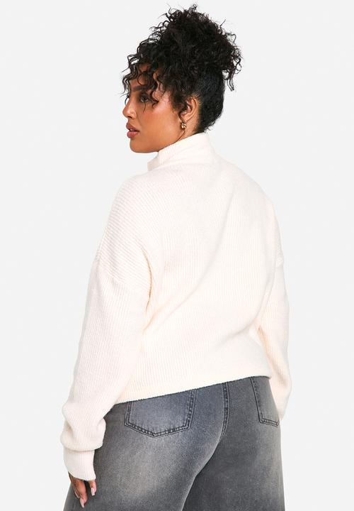 boohoo - Plus drawstring zip funnel neck jumper - ecru