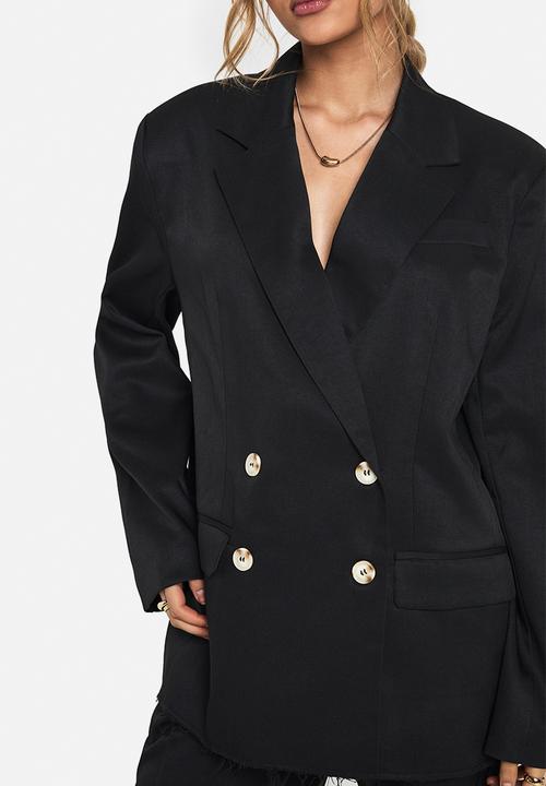 boohoo - Woven tailored frayed hem blazer - black