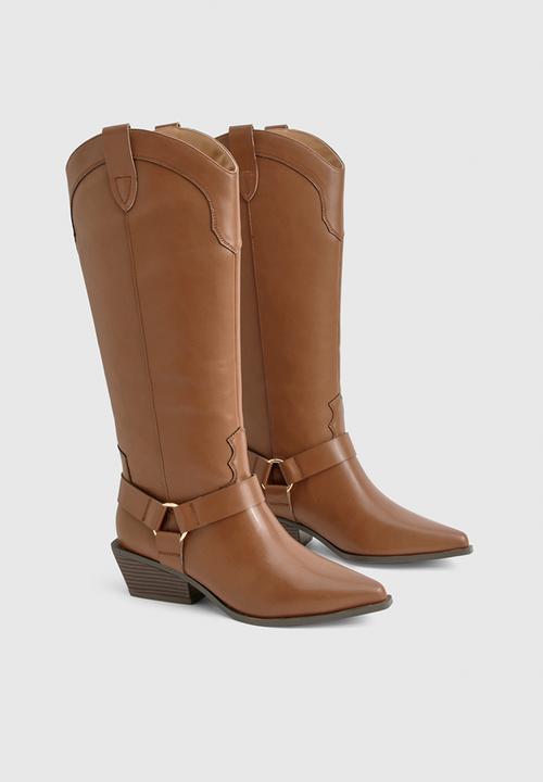 boohoo - Western style harness detail knee high boots - tan