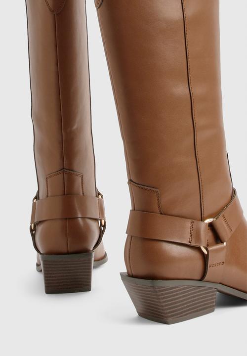boohoo - Western style harness detail knee high boots - tan