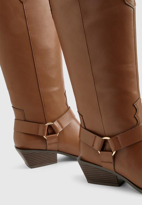boohoo - Western style harness detail knee high boots - tan