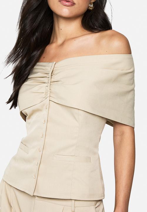boohoo - Tailored bardot button waistcoat - stone