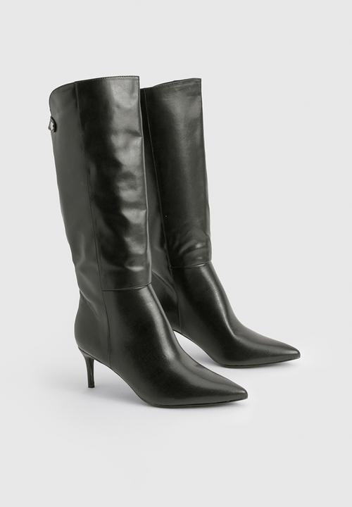 boohoo - Wide fit curved stiletto knee high boots - black