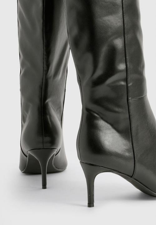 boohoo - Wide fit curved stiletto knee high boots - black