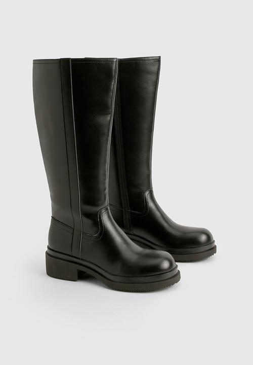 boohoo - Chunky column knee high boots - black