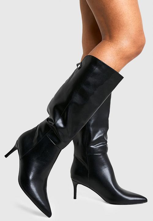 boohoo - Wide fit curved stiletto knee high boots - black