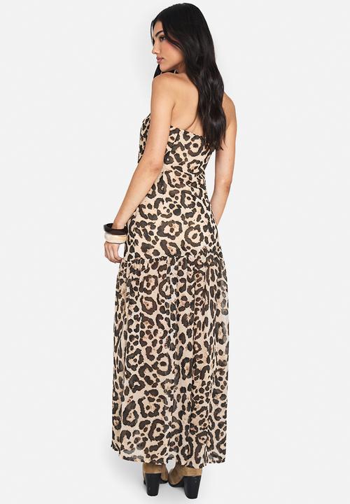 boohoo - Printed chiffon  bandeau maxi dress - leopard