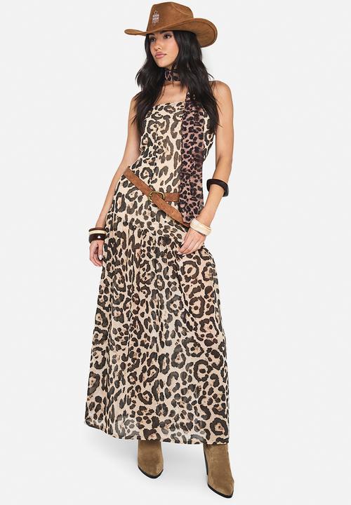 boohoo - Printed chiffon  bandeau maxi dress - leopard