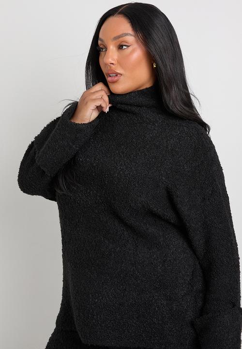 boohoo - Plus borg high neck cuff detail knitted jumper and flare tr - black