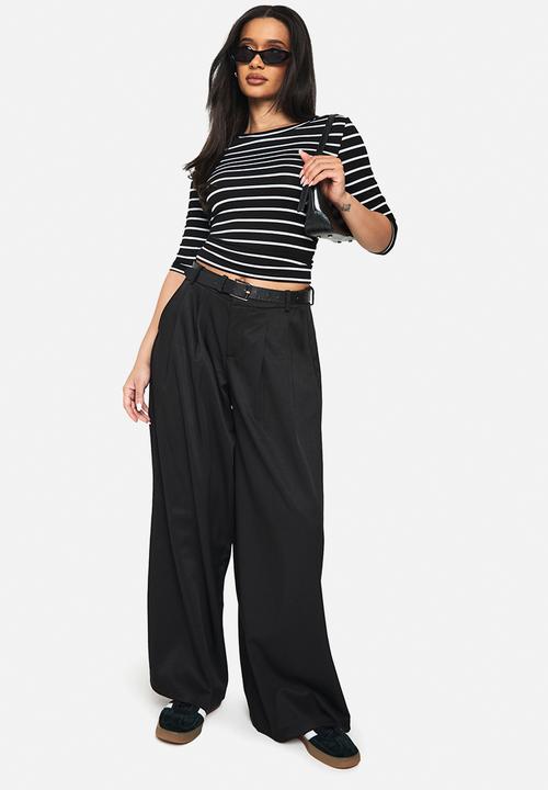 boohoo - Stripe 3/4 sleeve top - black_white