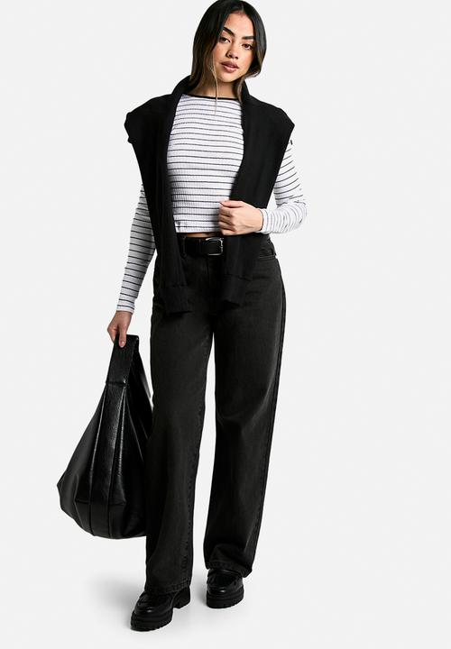 boohoo - Stripe rib long sleeve top - white