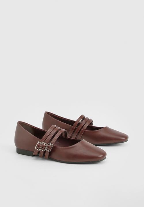 boohoo - Triple strap mary jane ballet flats - burgundy